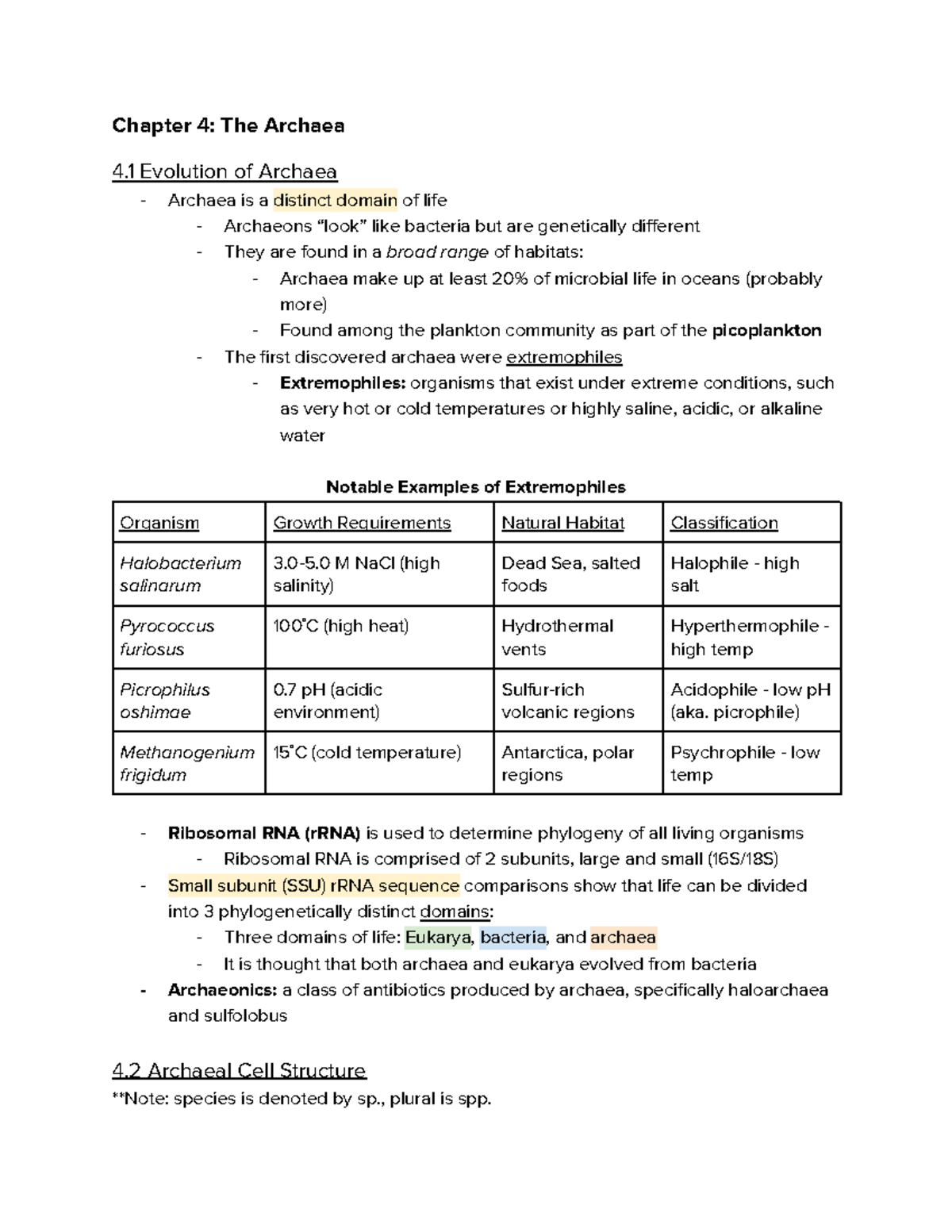 Module 3: Chapter 4 - Evolution & Diversity of Archaea Notes - Studocu