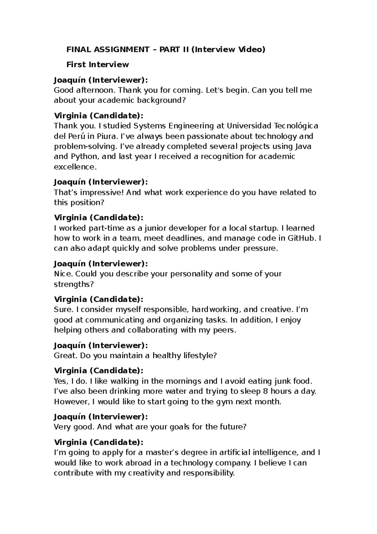 FINAL ASSIGNMENT PART II (Interview Video) - Insights & Reflections ...