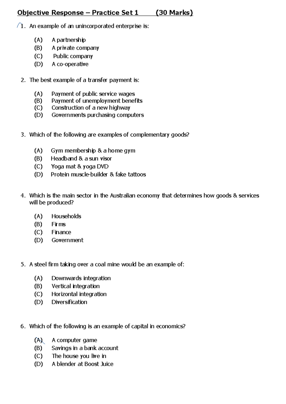 Prelim Econ MCQs with Solutions - Practice Set 1 (30 Marks) - Studocu