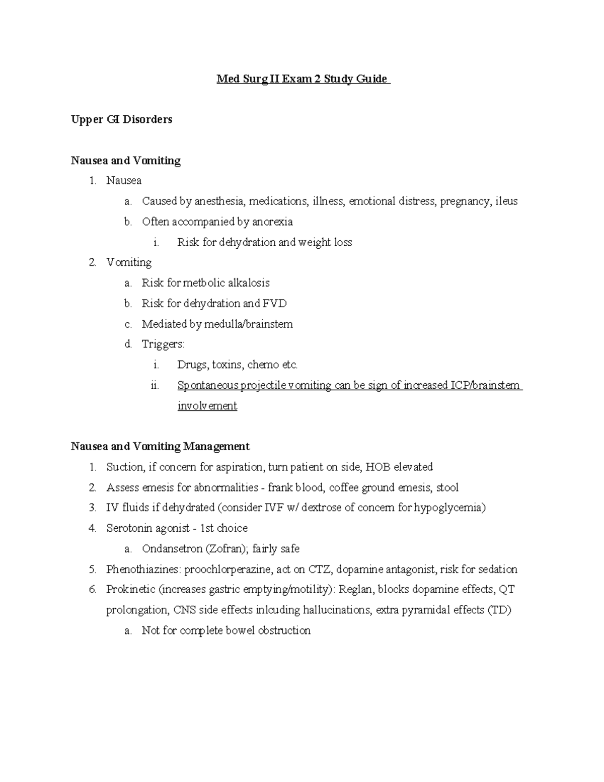 Med Surg II Exam 2 Study Guide: Upper GI Disorders & Management - Studocu