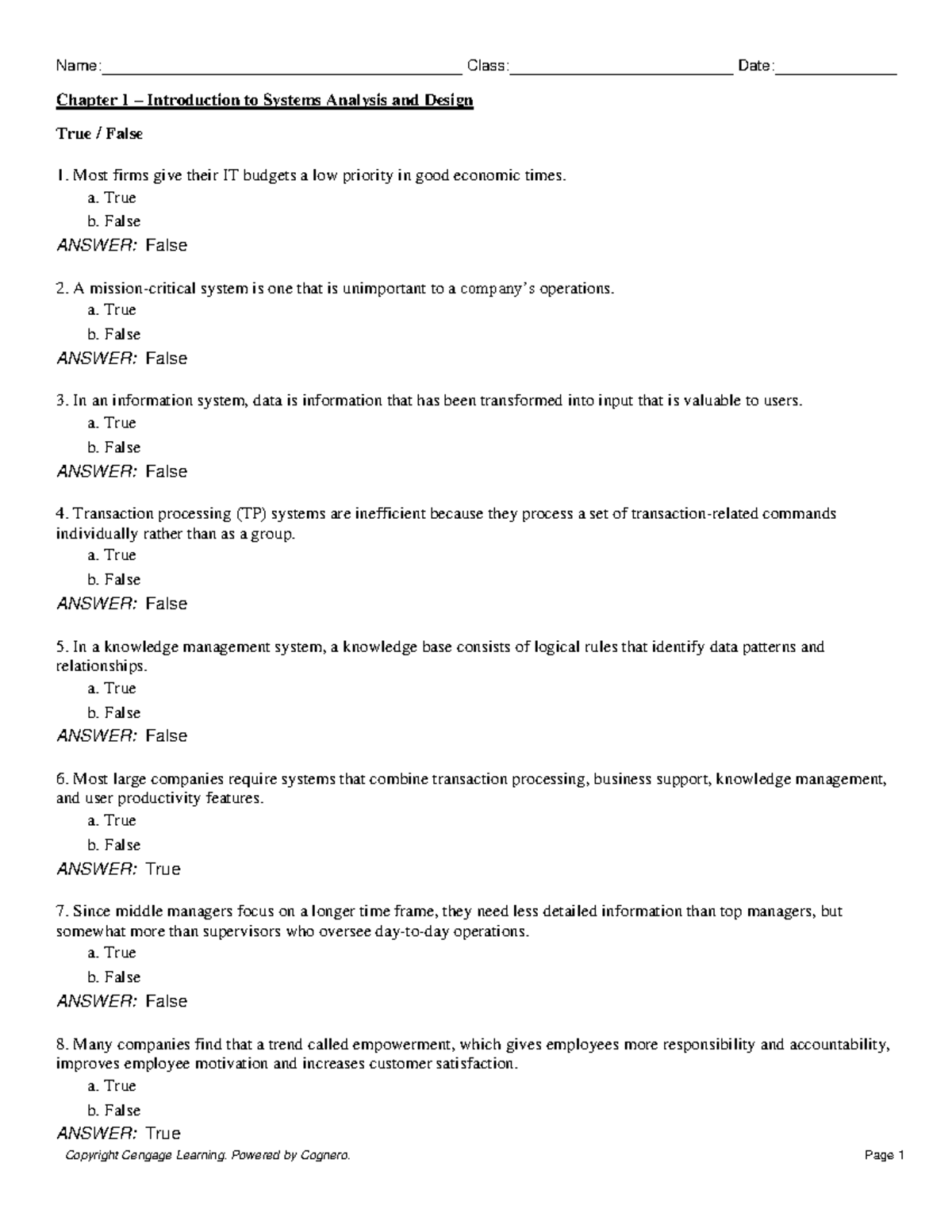 Test Bank for Systems Analysis and Design (SYS 101) - All Chapters ...