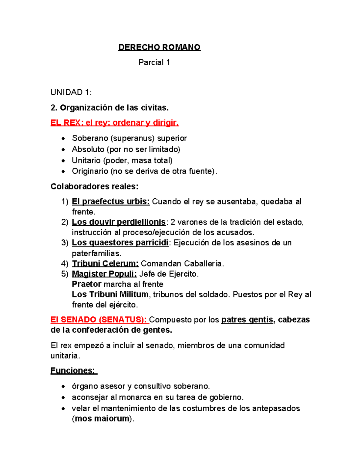 DERECHO ROMANO Parcial 1: Organización de las Civitas y el Poder del ...