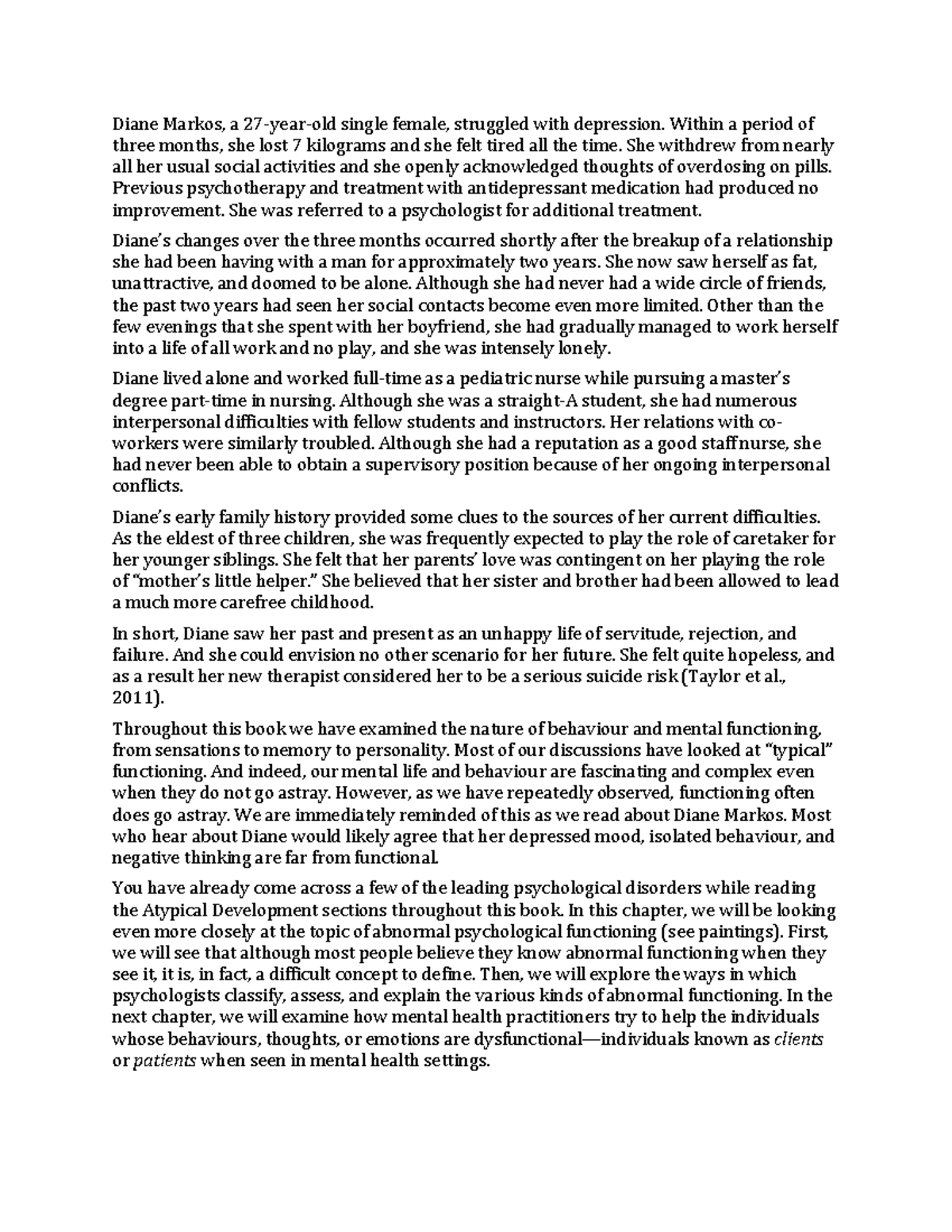 Psych 101: Understanding Abnormal Psychology and Diane Markos' Case ...