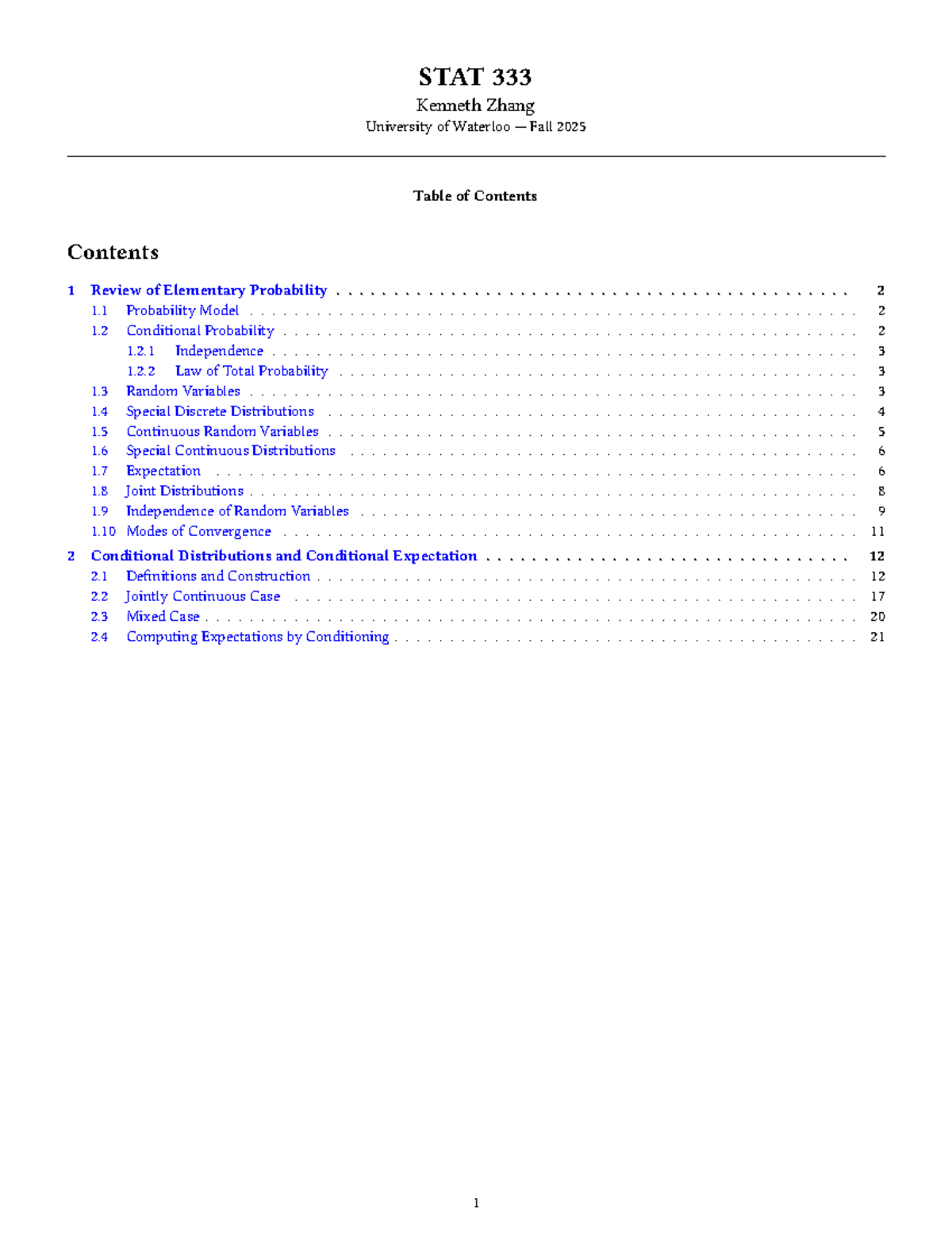 STAT 2020 - Stochastic Processes I Lecture Notes by Kenneth Zhang - Studocu