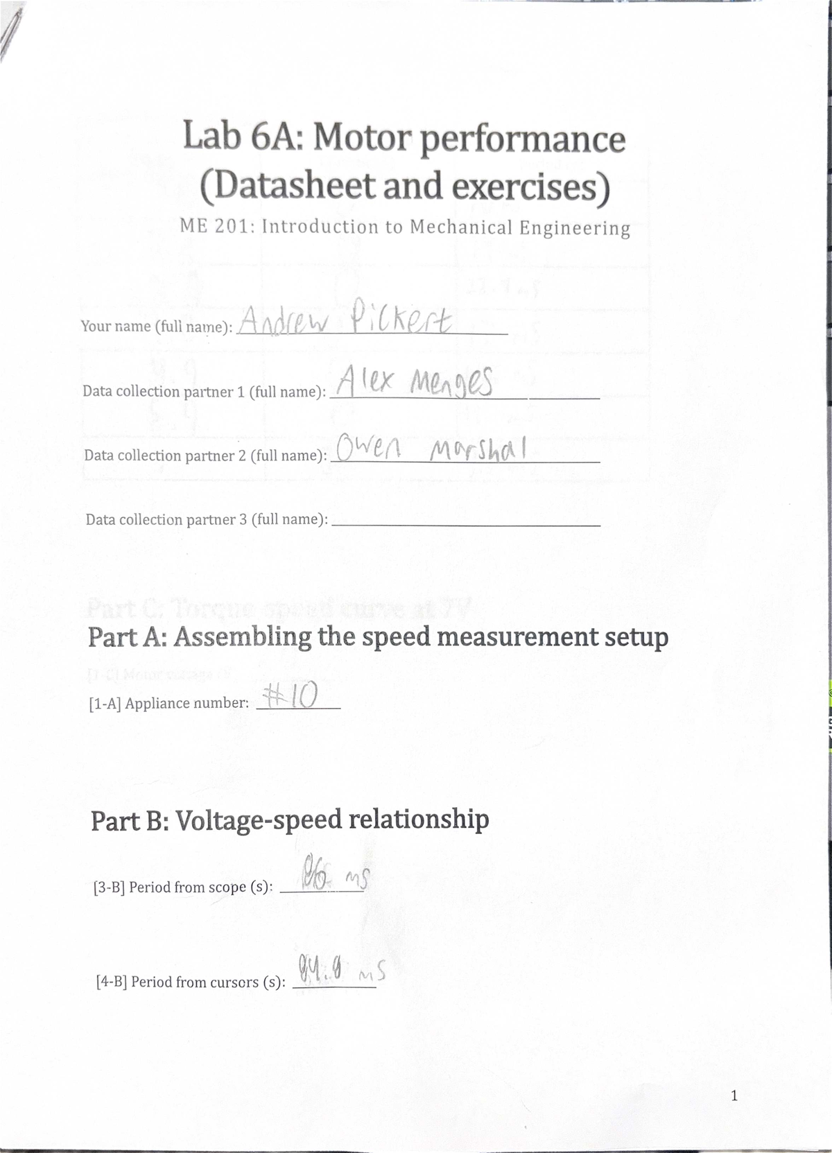 Lab 6A: Motor Performance Data Analysis and Exercises ME 201 - Studocu