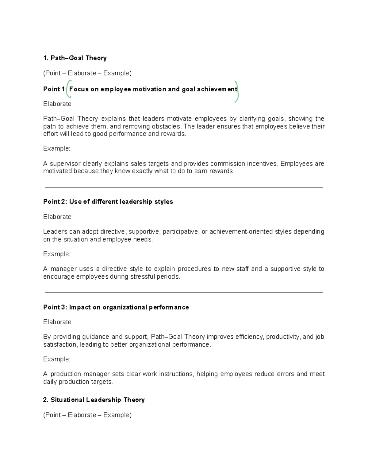 MGT Theory & Situational Leadership: Employee Motivation & Change - Studocu