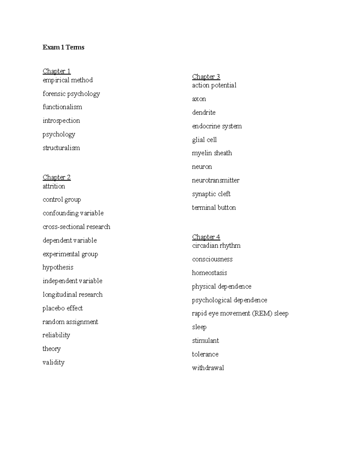 Exam 1 Terms and Concepts in Psychology - Exam 1 Terms Chapter 1 ...