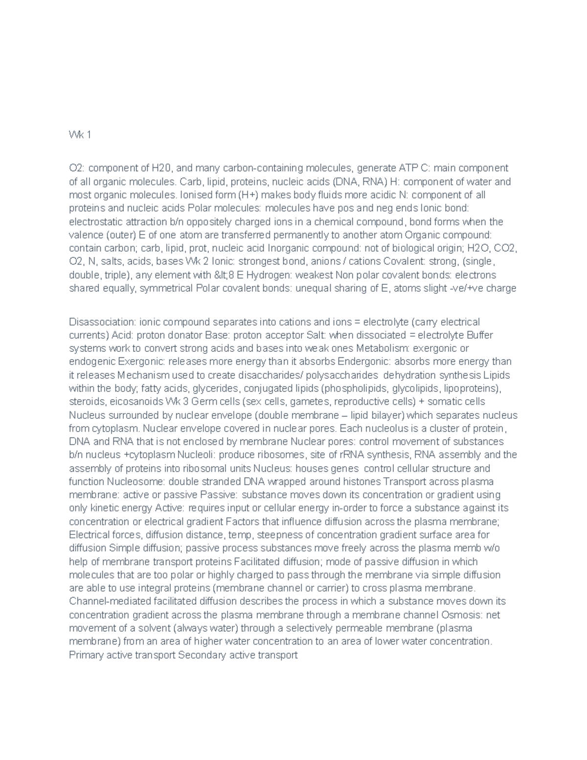 Biology 101: Week 1 Overview of Molecules and Cellular Processes - Studocu
