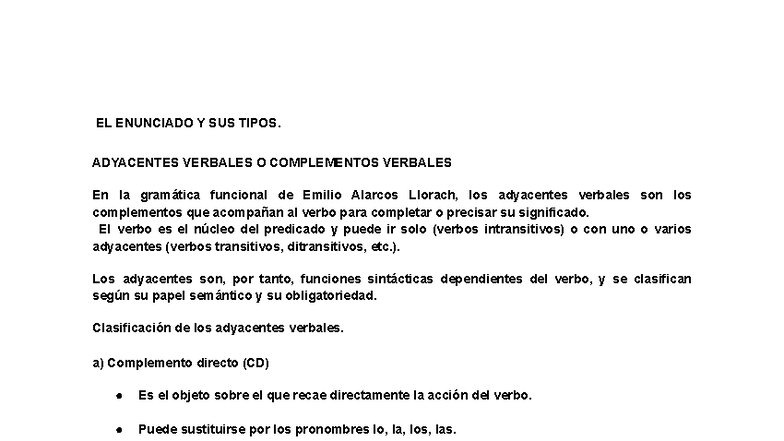 Complementos Verbales: Tipos y Análisis Sintáctico - Studocu