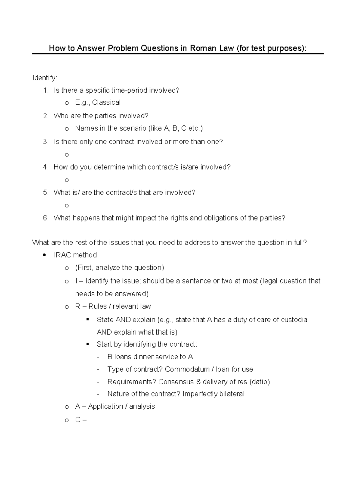 Roman Law: Answering Problem Questions Effectively for Exams - Studocu