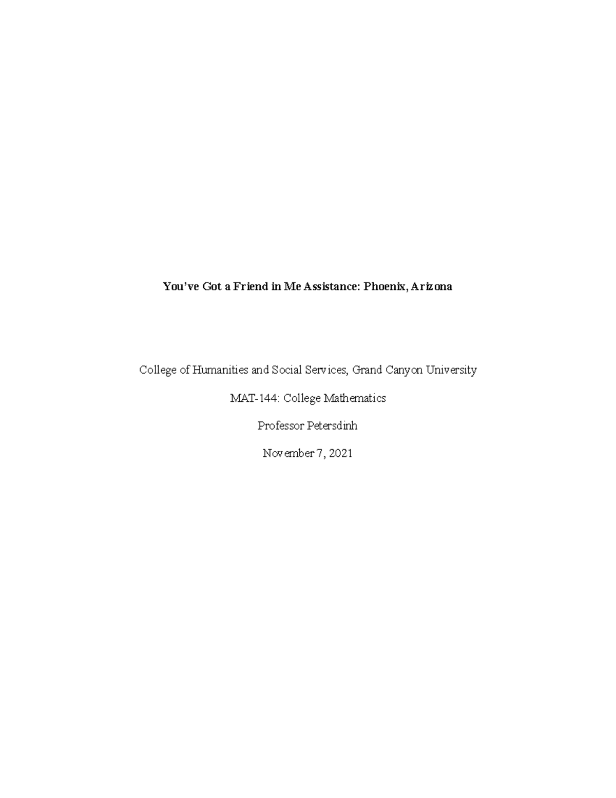 MAT-144 Major Assignment 2: Supporting Elderly Assistance in Phoenix ...