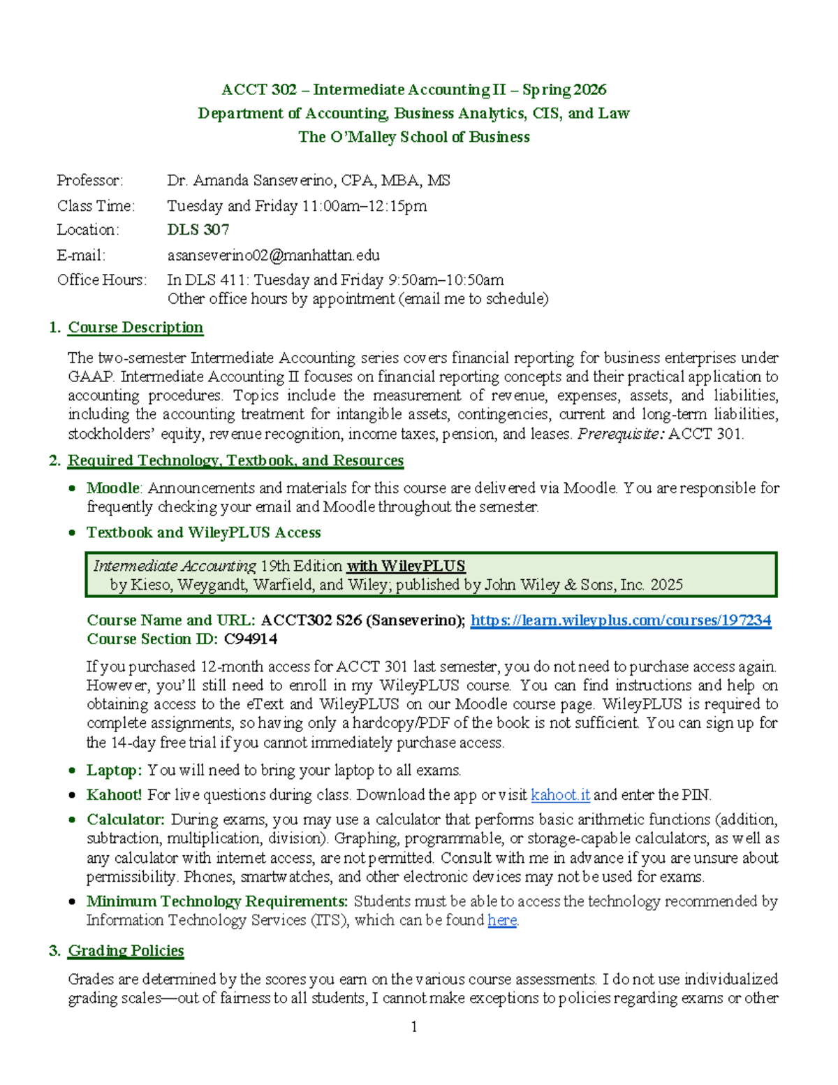 Syllabus for ACCT 302 Intermediate Accounting II - Spring 2026 - Studocu