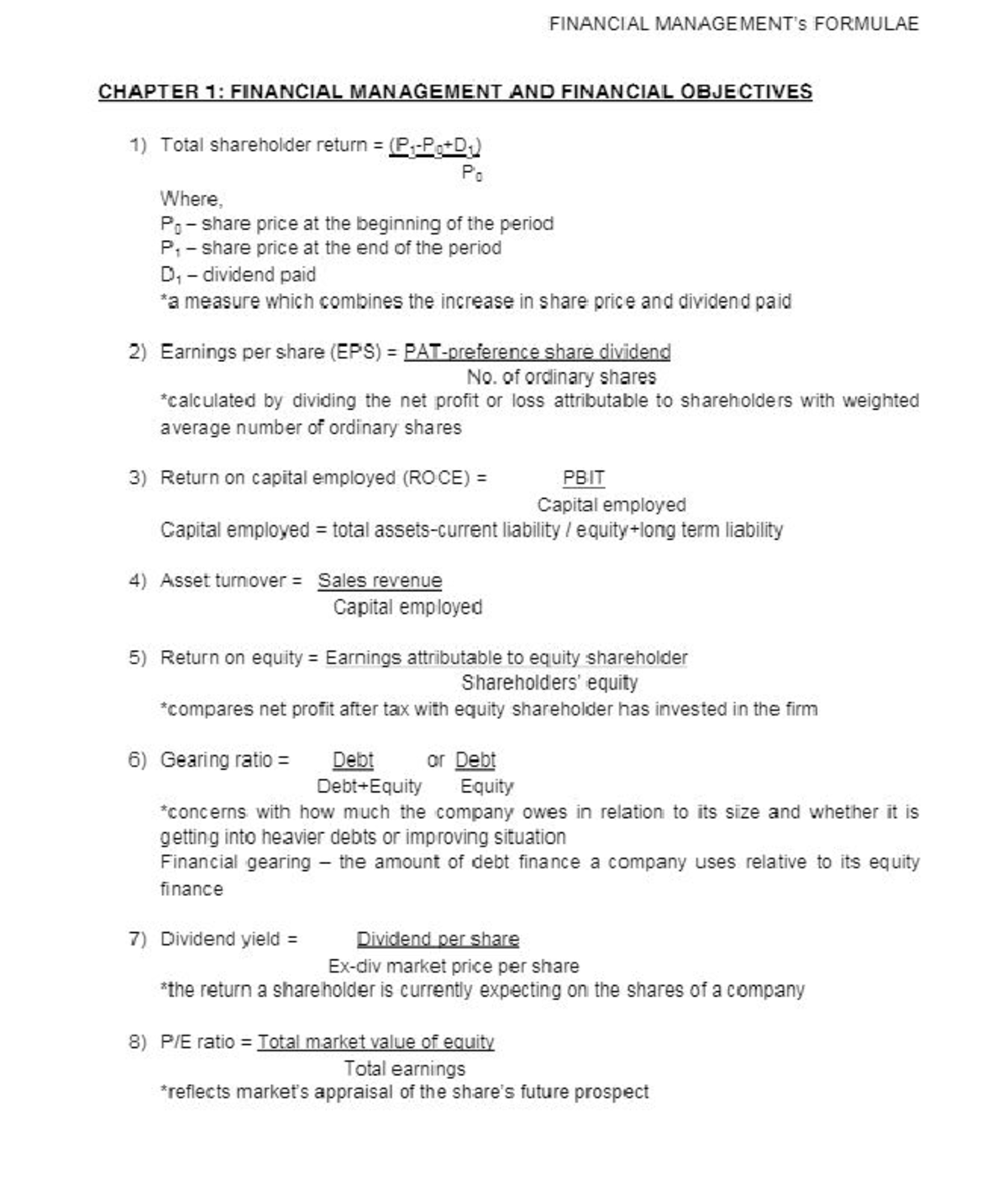 Formula Notes for FM Course - Studocu