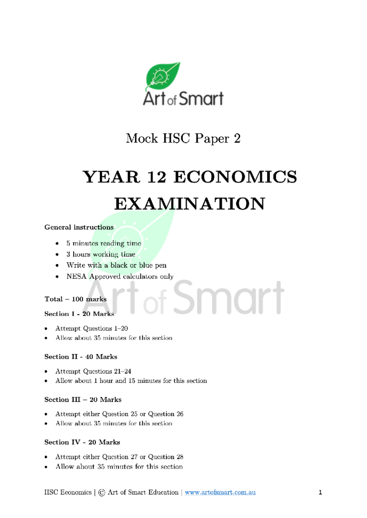2021 HSC Economics Paper 2 - Art of Smart Exam Guide - Studocu