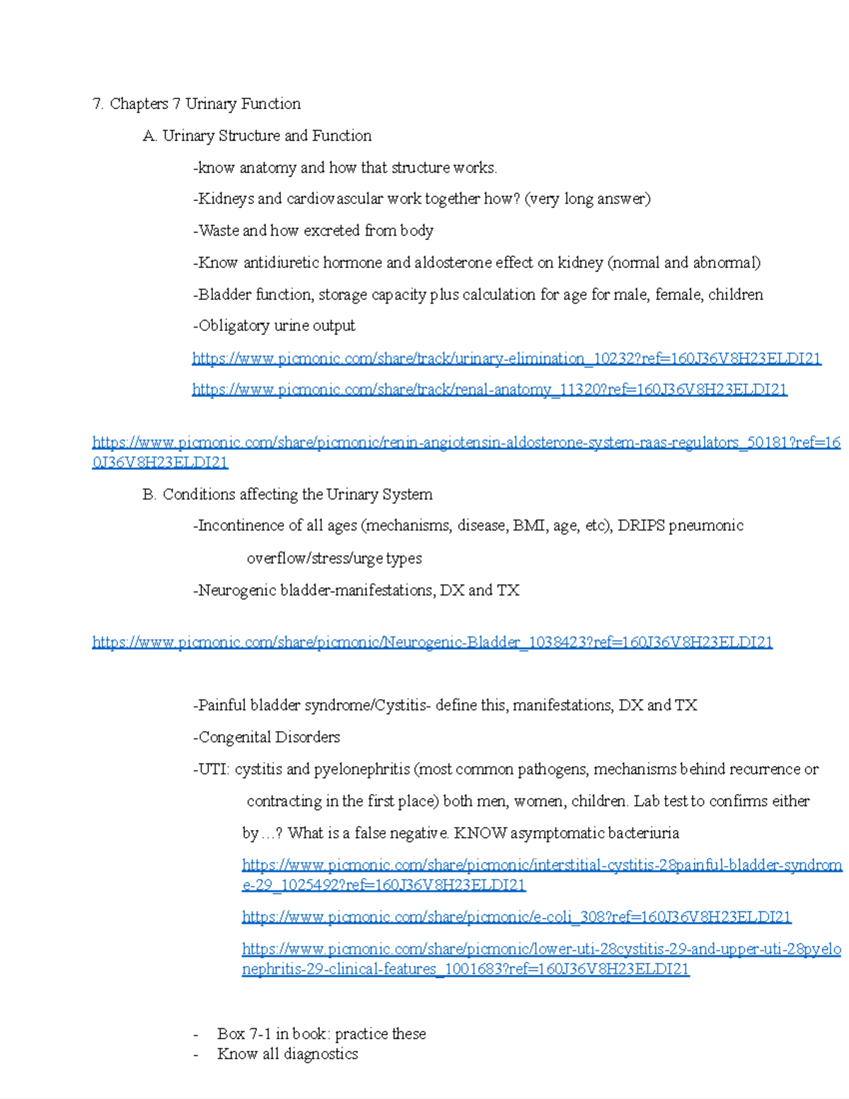 Urinary Function and Disorders Key Points - Week 7 Study Notes - Studocu