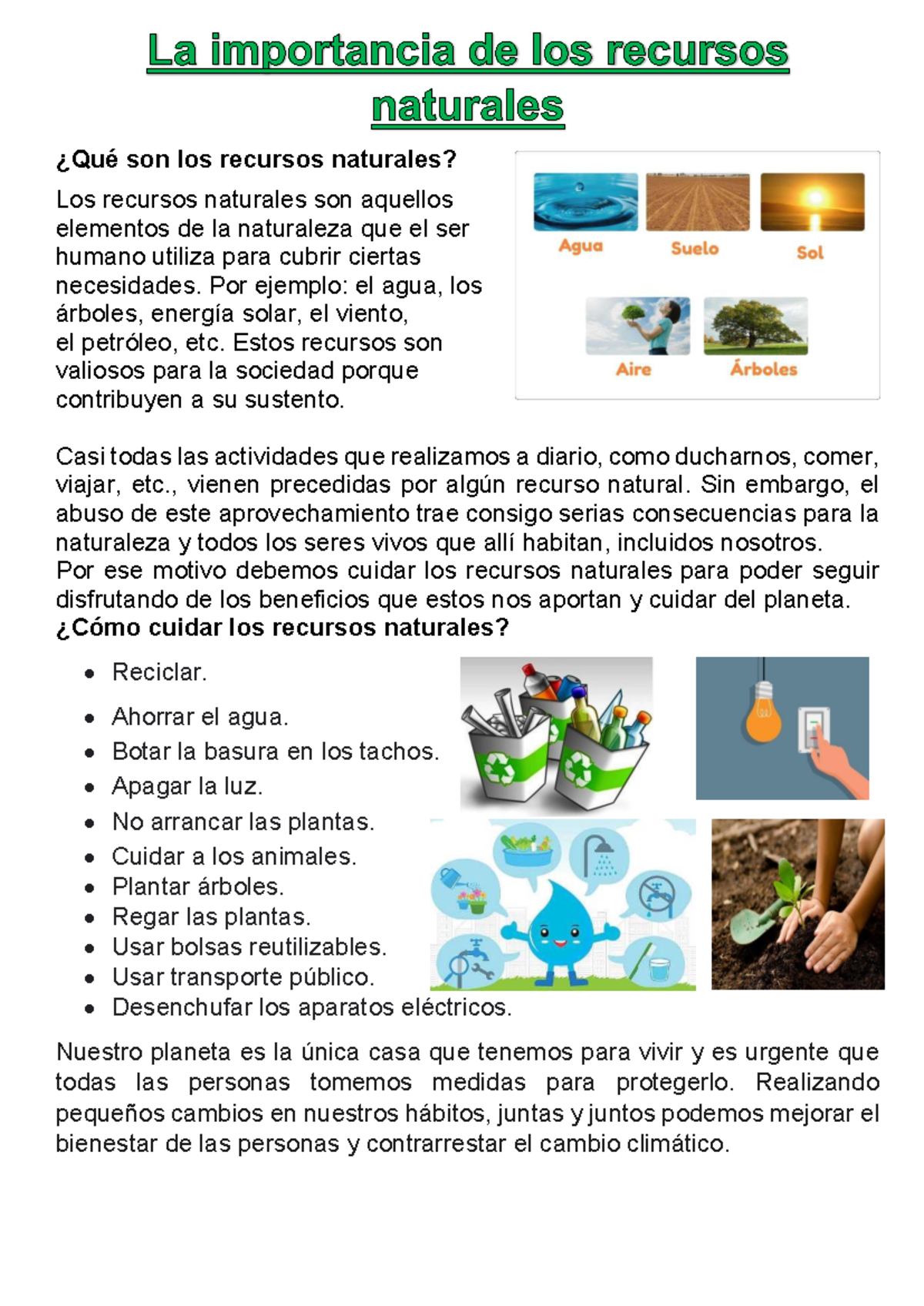 Ficha PS: Importancia y Cuidado de los Recursos Naturales - Studocu