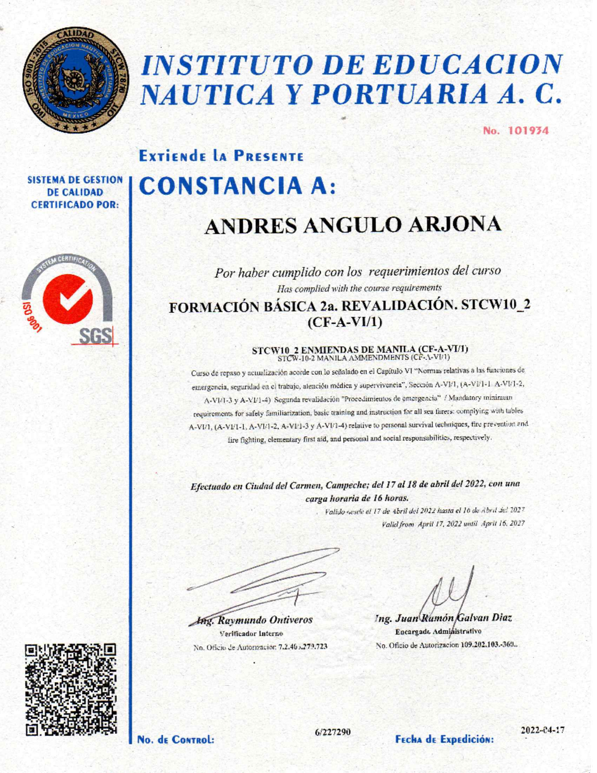 STCW10 - Certificado de Revalidación y Formación Básica 2022 - Studocu