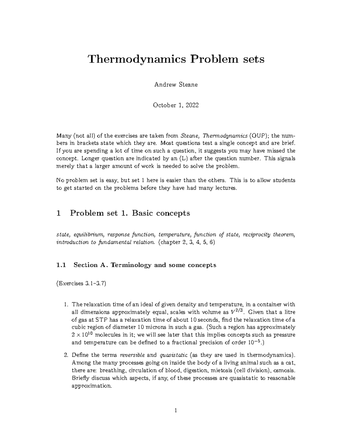 Thermodynamics Problem Sets (Course Code: THERMO 2022) - Studocu