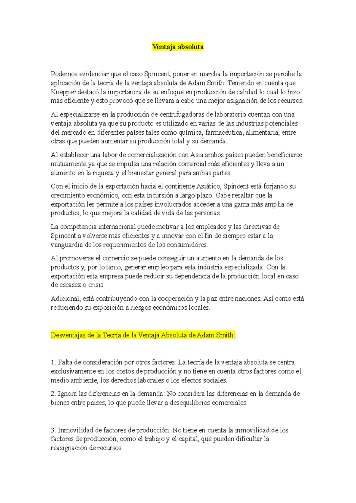 Teorías del comercio - Ventaja absoluta Podemos evidenciar que el caso ...