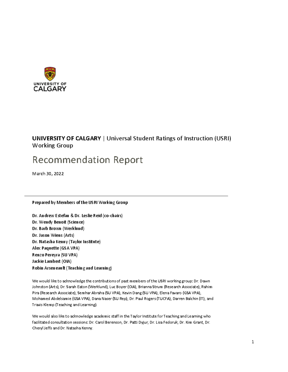 GFC USRI Recommendation Report - March 2022 - Studocu