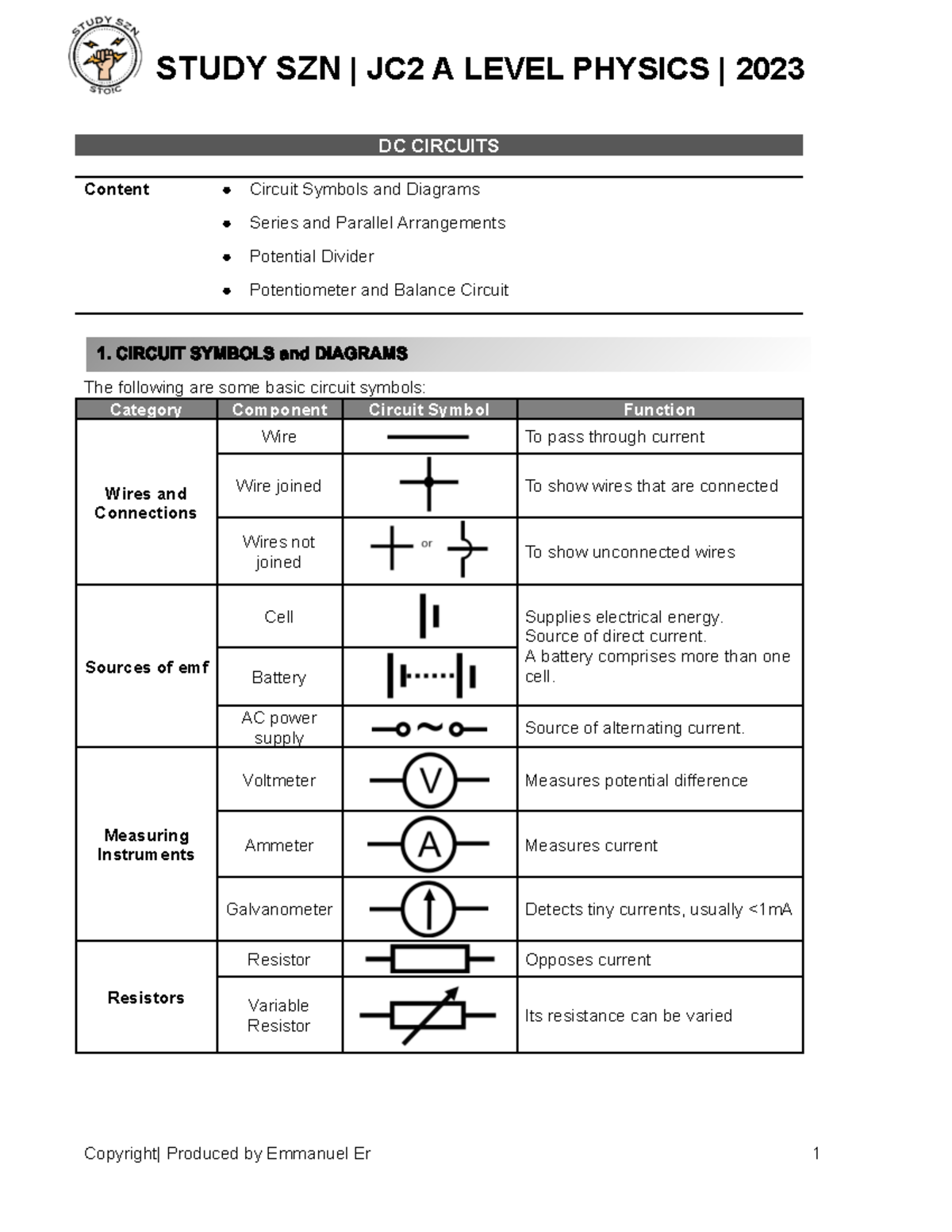 JC2 A Level Physics 2023: DC Circuits Study Notes and Examples - Studocu