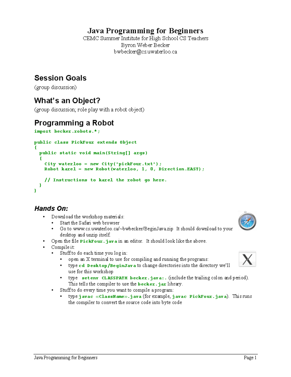 Java Programming for Beginners: CEMC Summer Institute Workshop - Studocu