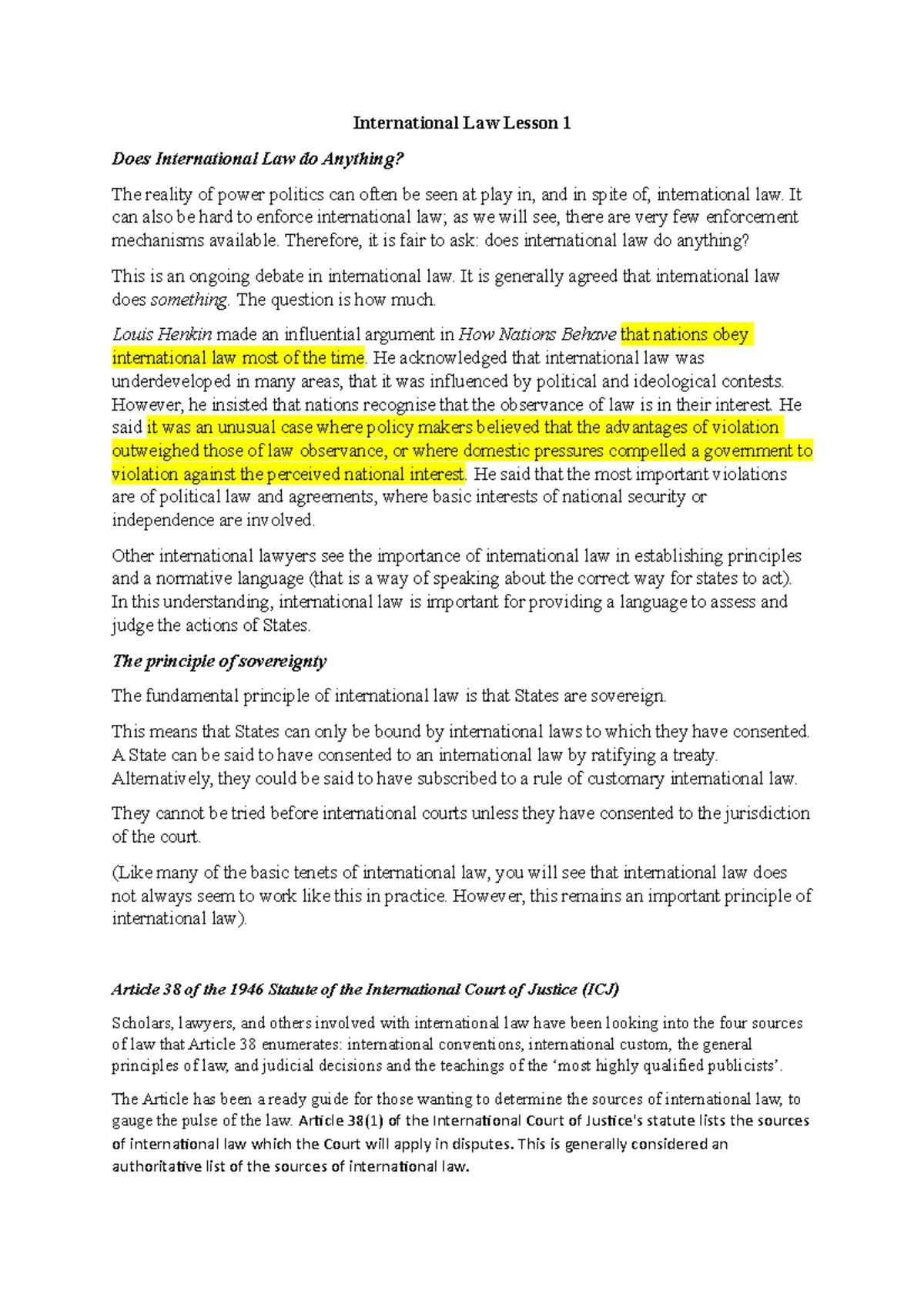 WEEK 2 EXAM NOTES: PUBLIC INTERNATIONAL LAW & CUSTOMARY LAW - Studocu