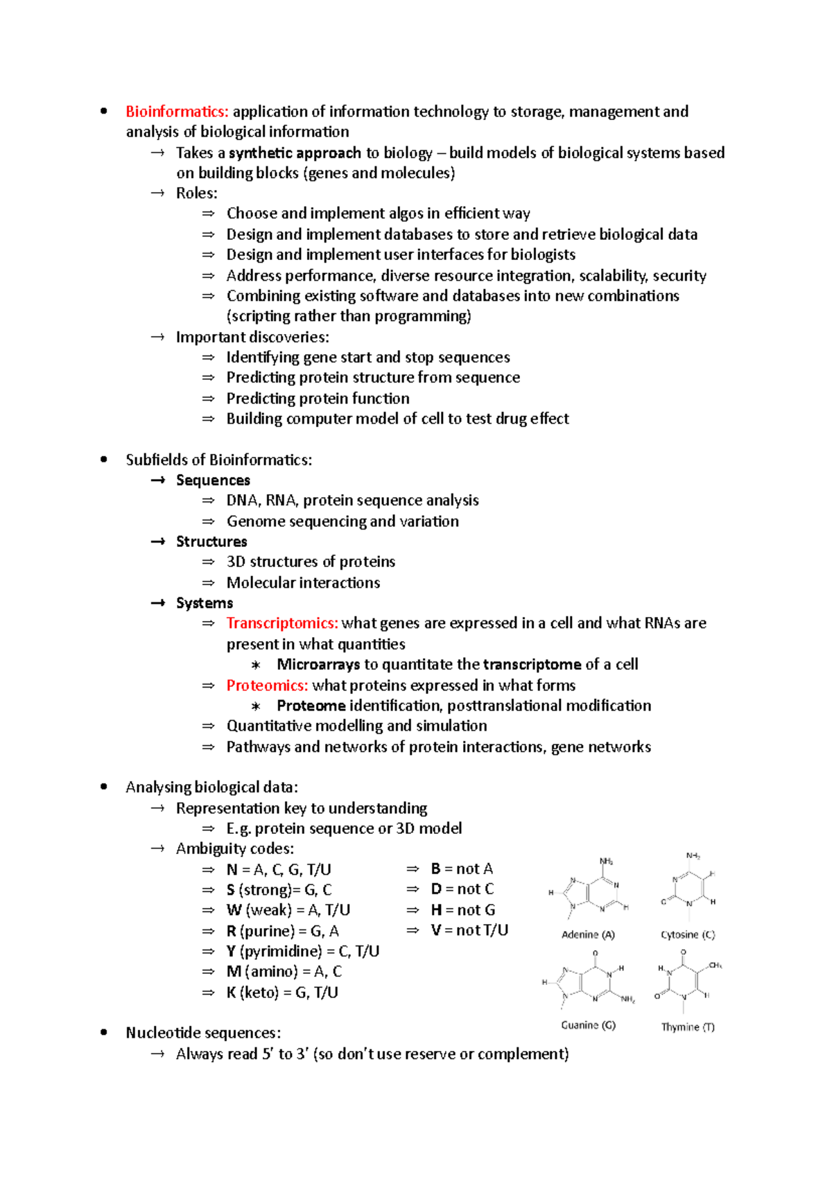 BINF2010 Comprehensive Bioinformatics Lecture Notes - Studocu