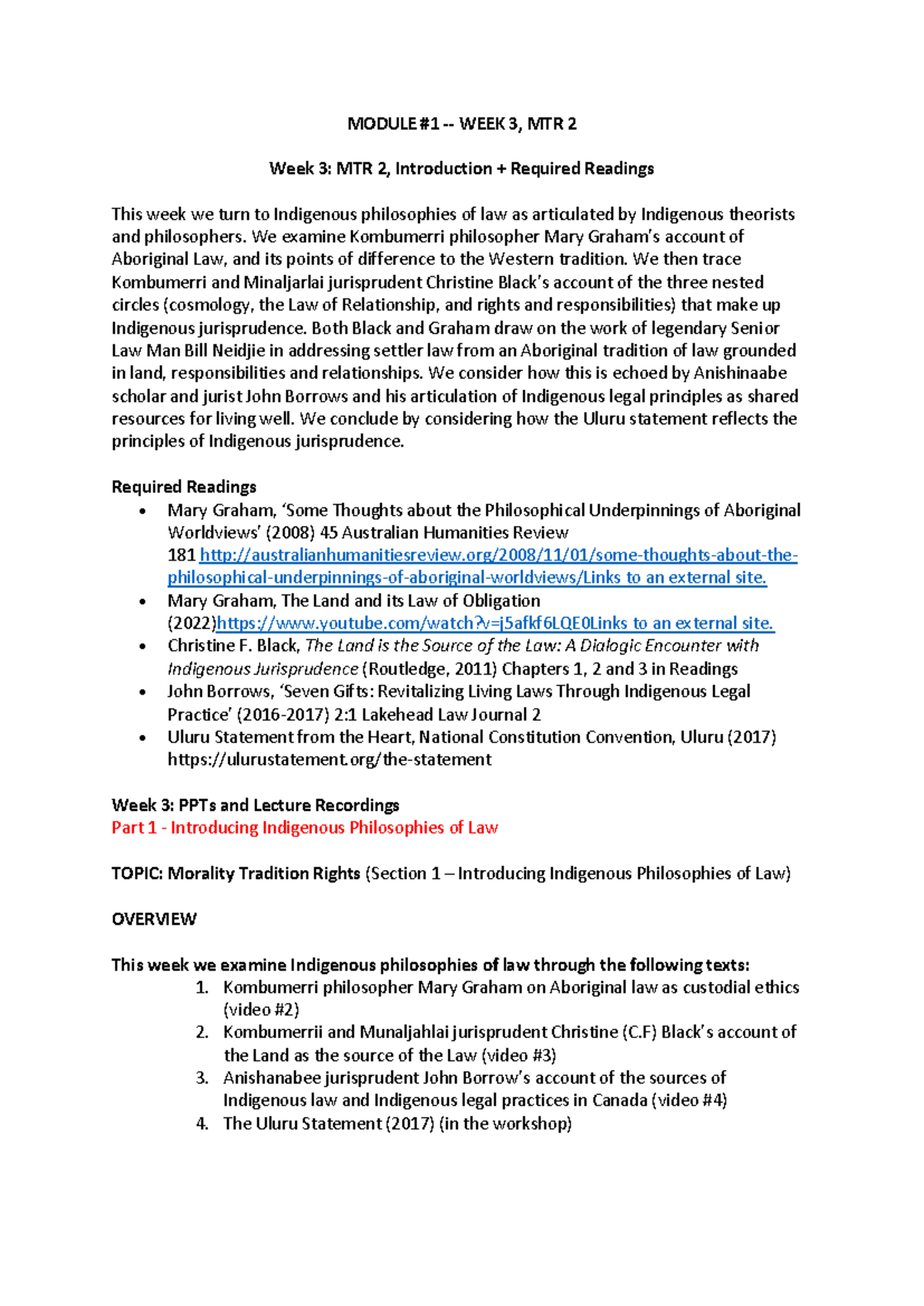 MTR 2 Week 3: Indigenous Philosophies of Law and Jurisprudence - Studocu