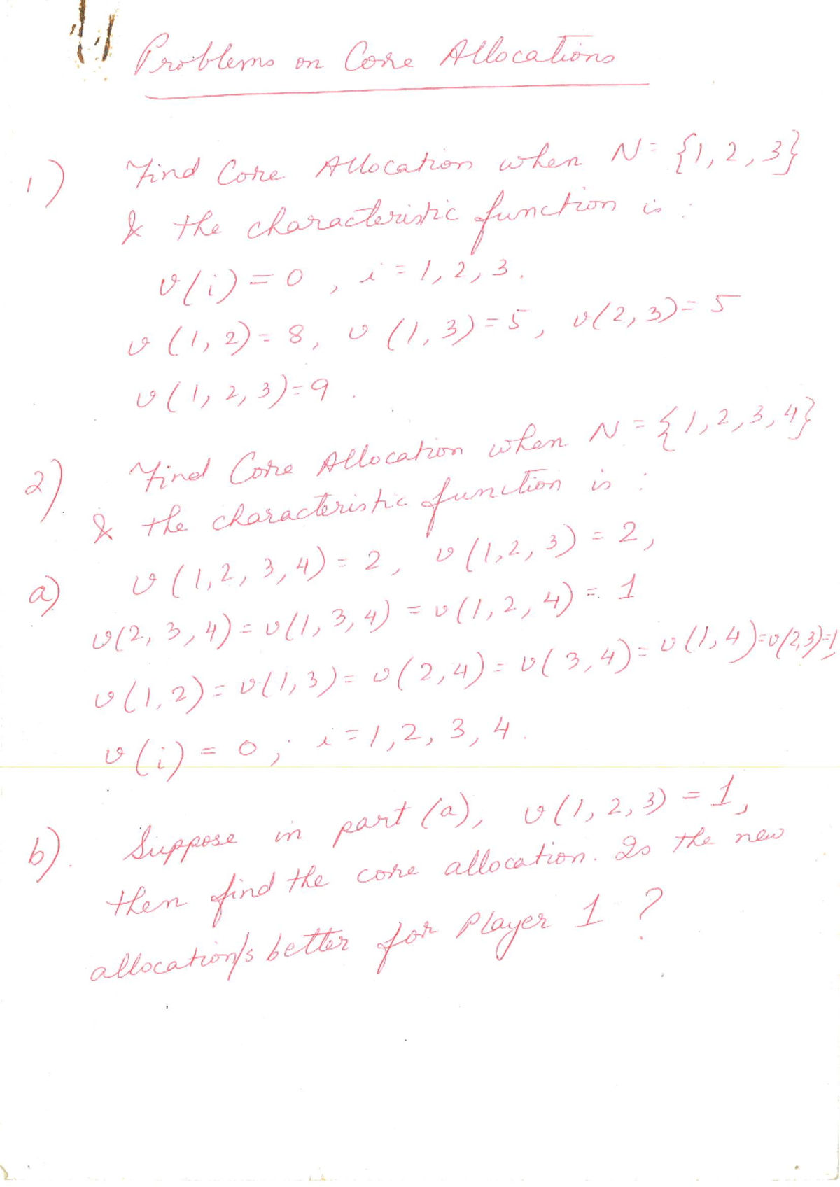 Core Allocation Sample Problems and Solutions for Advanced Game Theory ...