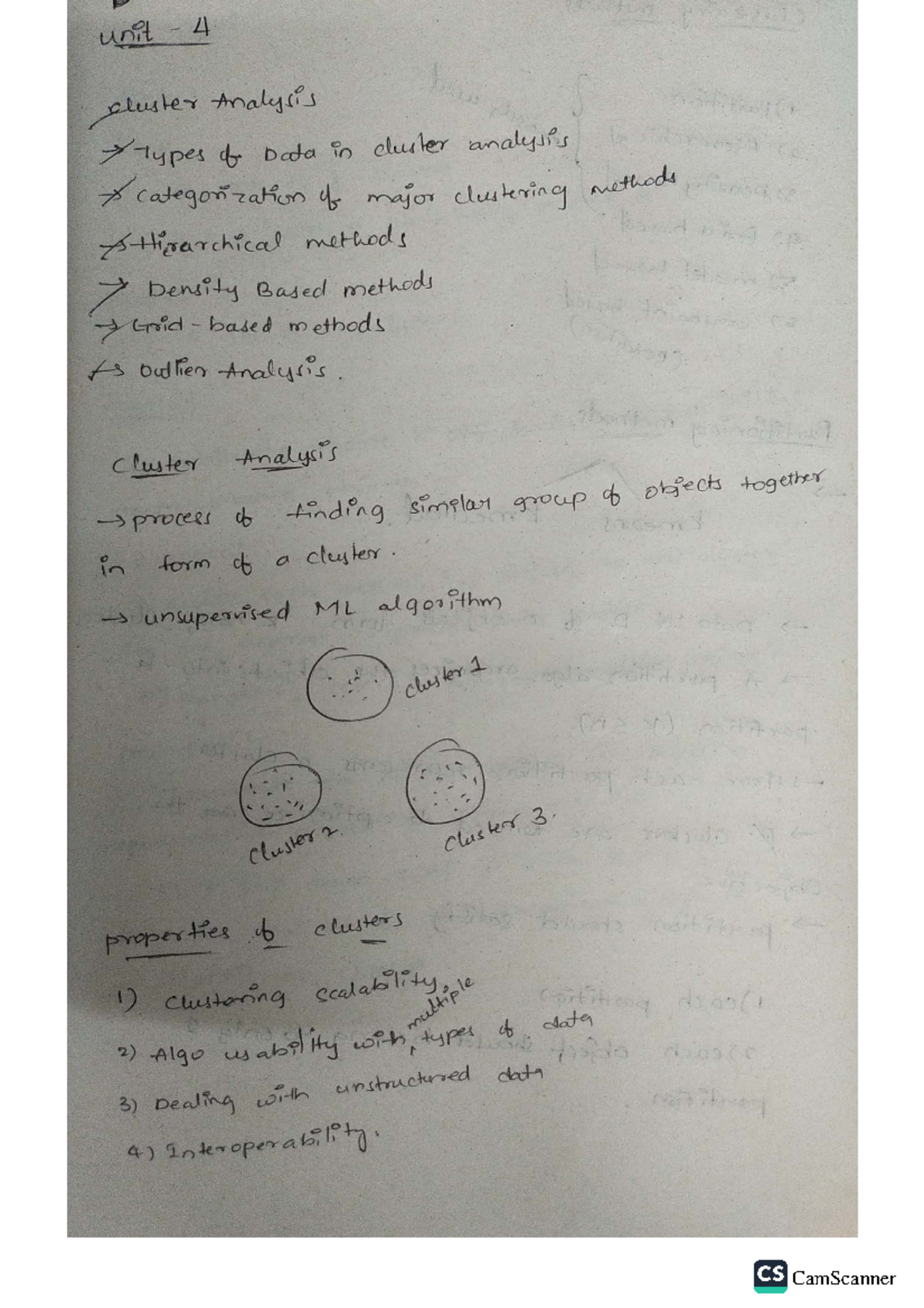 DM CS301 Unit 4 - Comprehensive Notes on Cluster Analysis Methods - Studocu