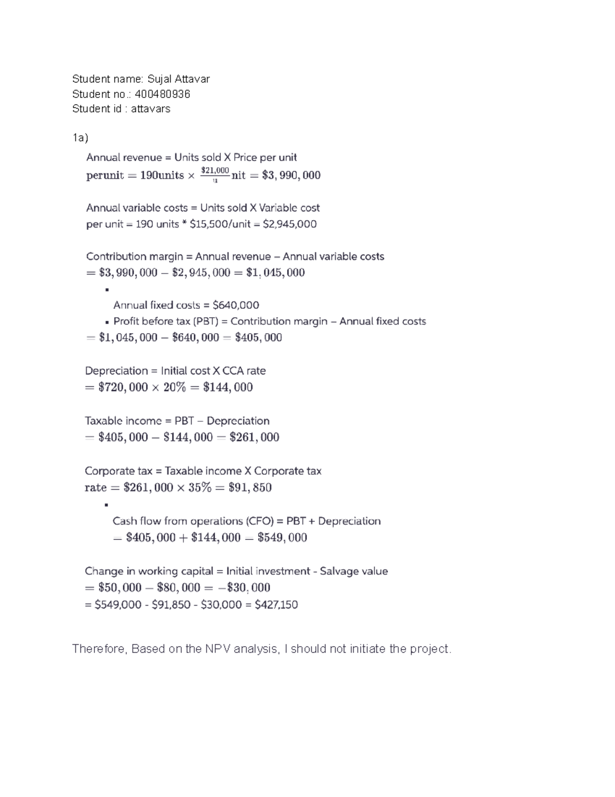 2FA3 HW#2: NPV Analysis and Profitability for Project Evaluation - Studocu
