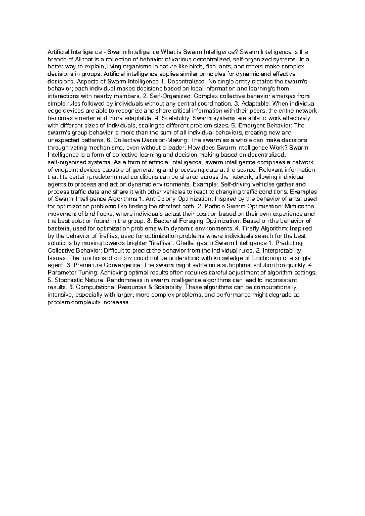 Swarm Intelligence Notes: Understanding AI's Collective Behavior - Studocu