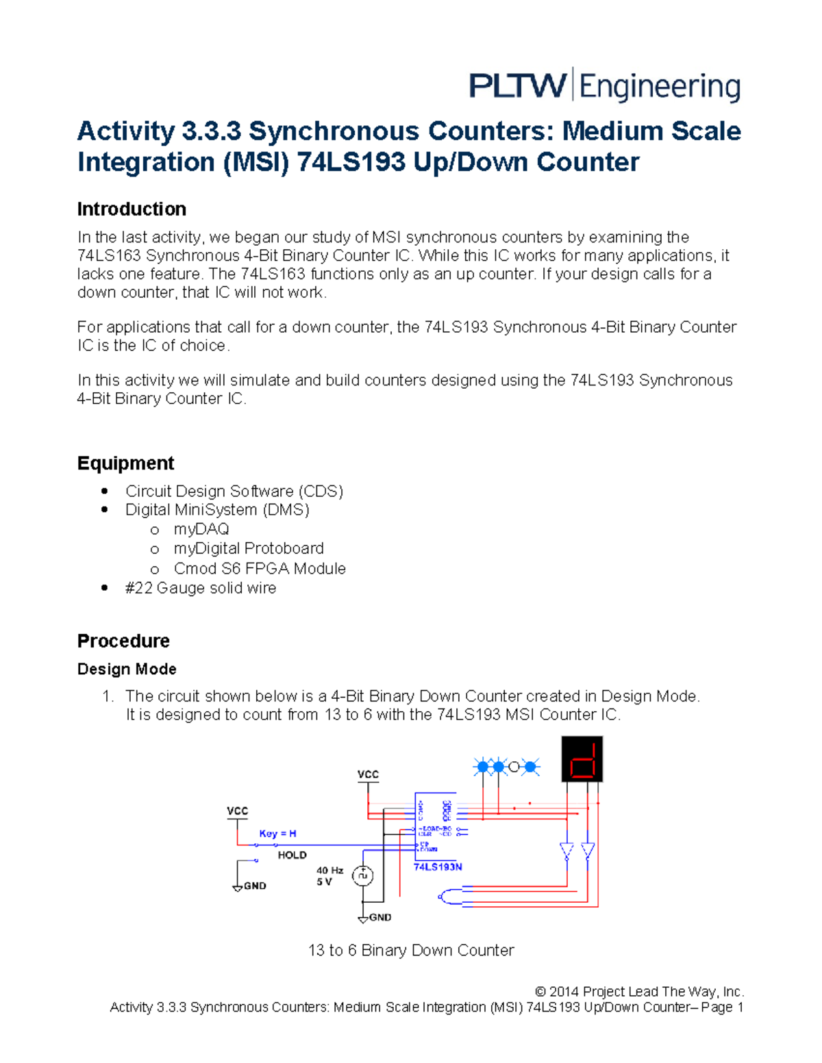 Activity 3.3.3: Synchronous Counters MSI 74LS193 Up/Down Counter - Studocu