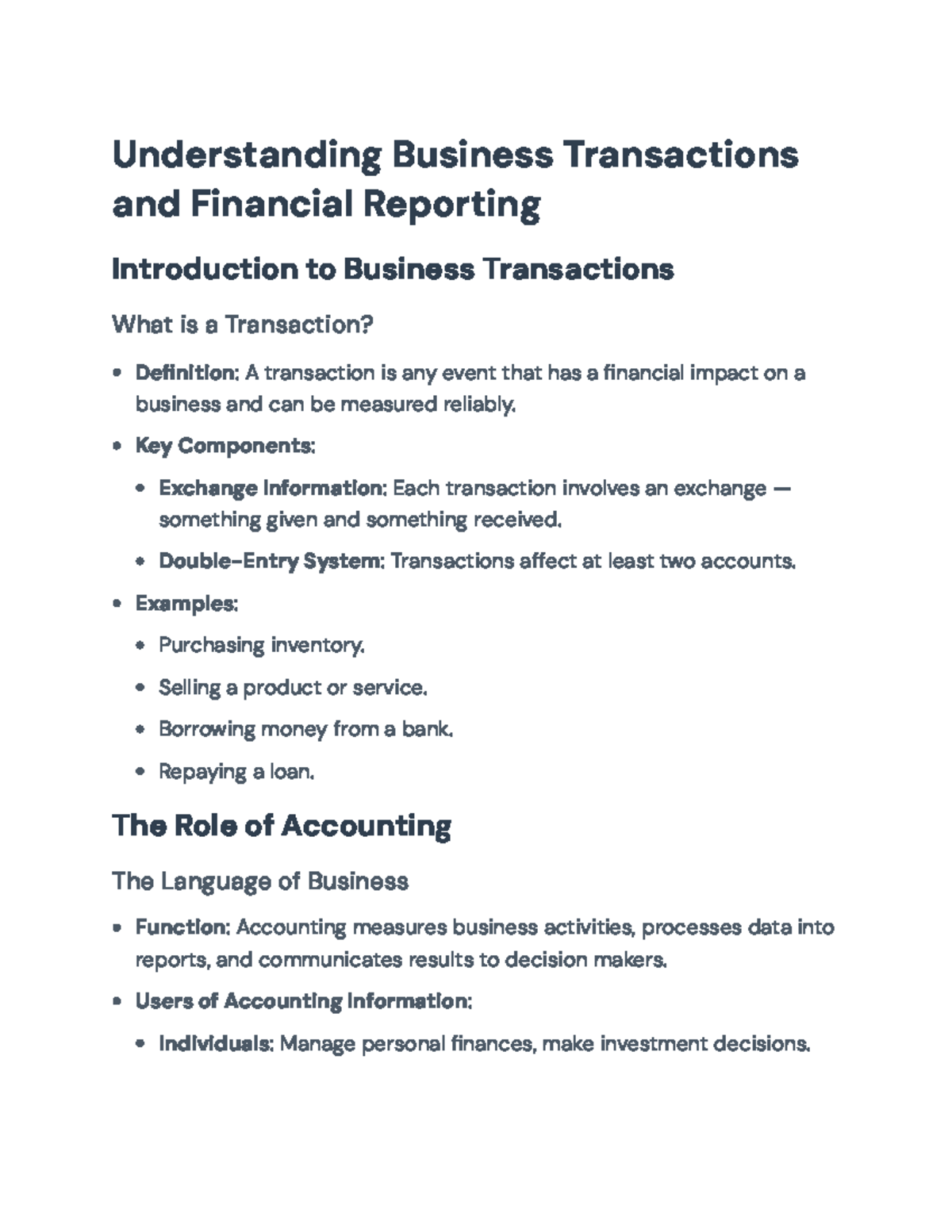 Understanding Business Transactions and Financial Reporting in ACCT101 ...