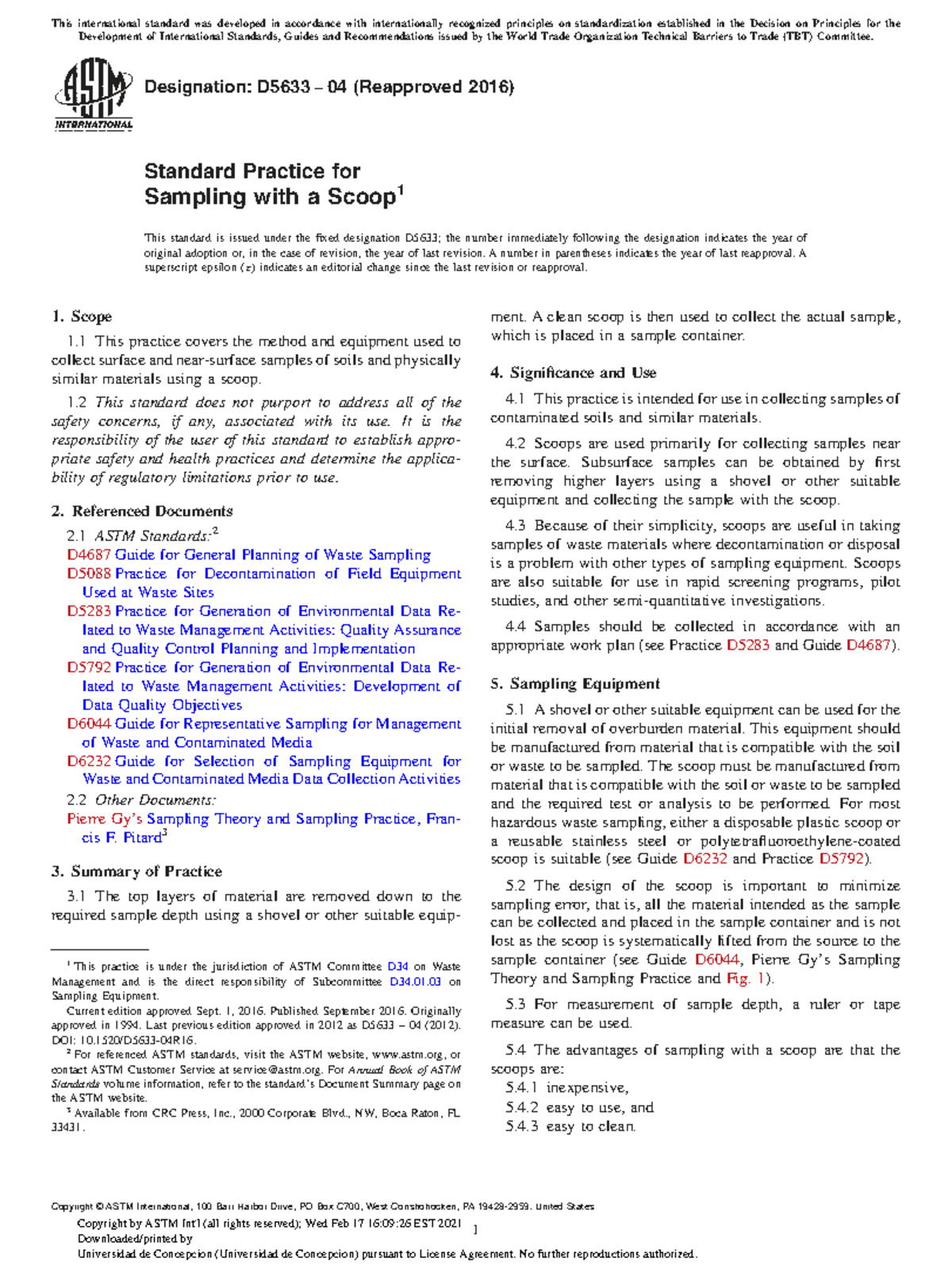 ASTM D5633 04 (Rev 2016) Standard Practice for Scoop Sampling - Studocu
