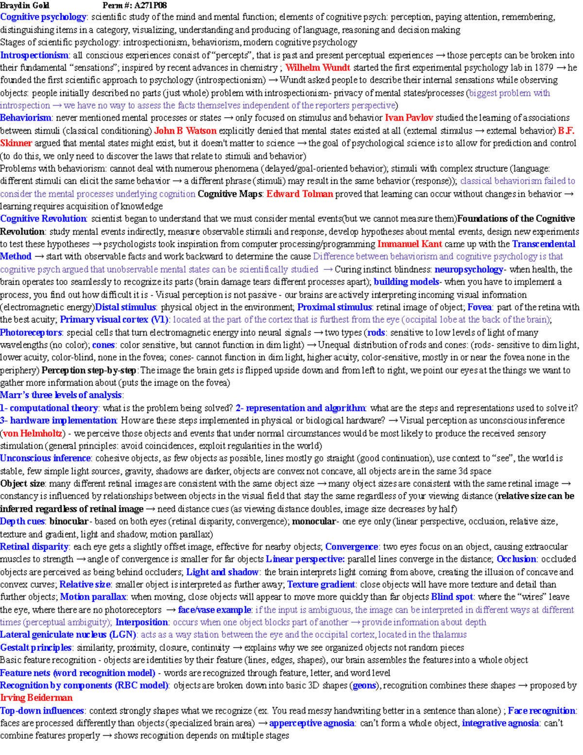 Cognitive Psychology Overview and Key Concepts - Studocu