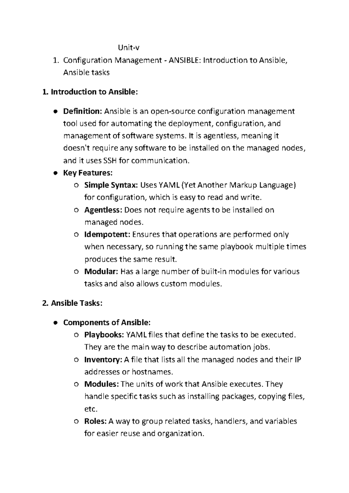 Ansible & Kubernetes Configuration Management: U5 Study Notes - Studocu