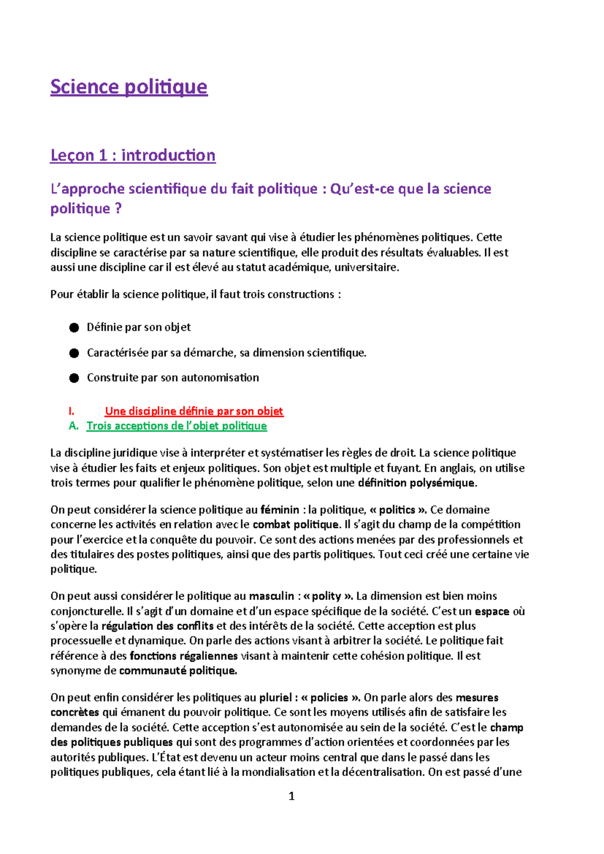 Science politique - Leçon 1 : Introduction à la discipline et enjeux ...
