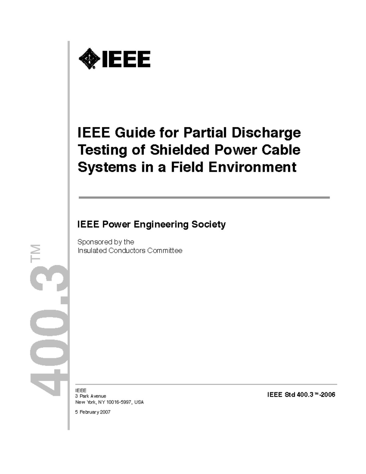 Std Guide for Partial Discharge Testing of Shielded Power Cable Systems ...