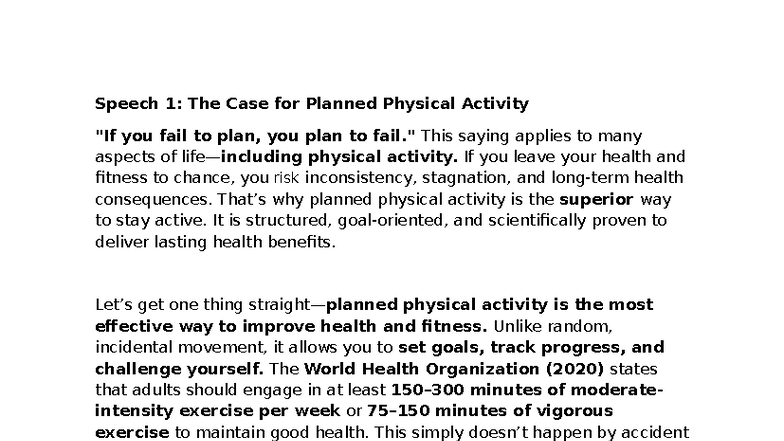 PSY 204: Comparing the Benefits of Planned vs. Unplanned Physical ...