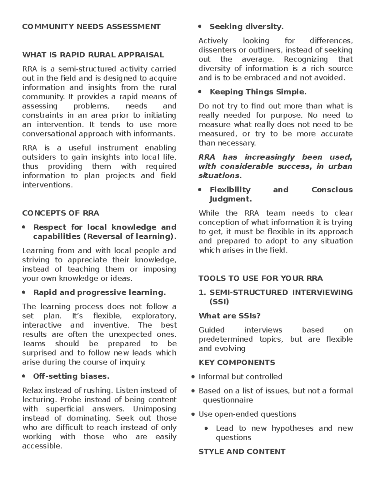 COMMUNITY NEEDS ASSESSMENT: UNDERSTANDING RAPID RURAL APPRAISAL (RRA ...