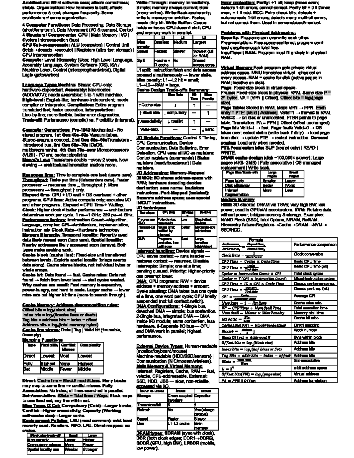 Computer Architecture Cheat Sheet: Memory, Cache, and Performance - Studocu