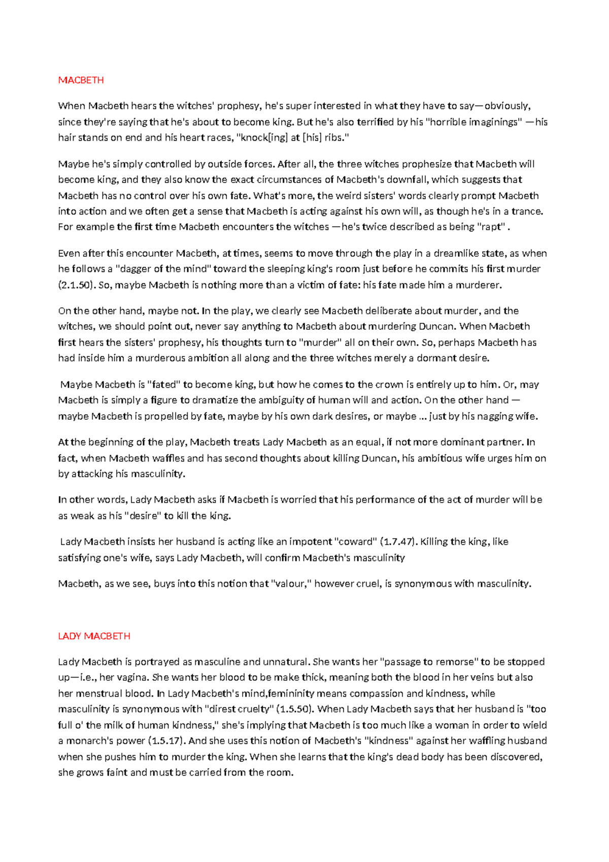 MACBETH - Character Analysis of Shakespeare's Play in English - Studocu