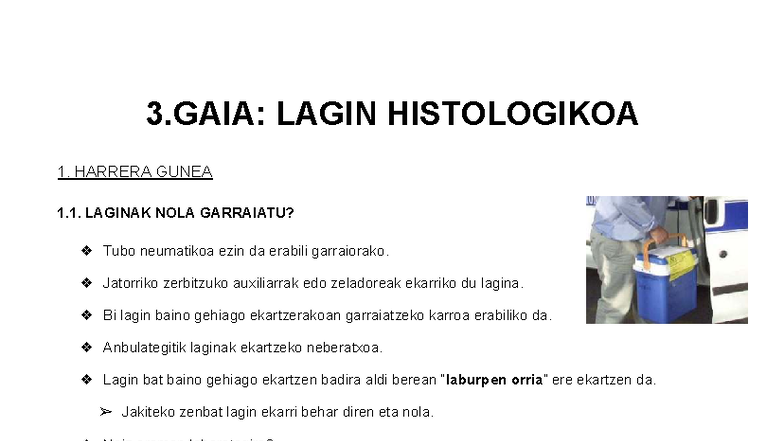 3.GAIA: Lagin Histologikoa - Prozedurak eta Esku-hartzeak - Studocu