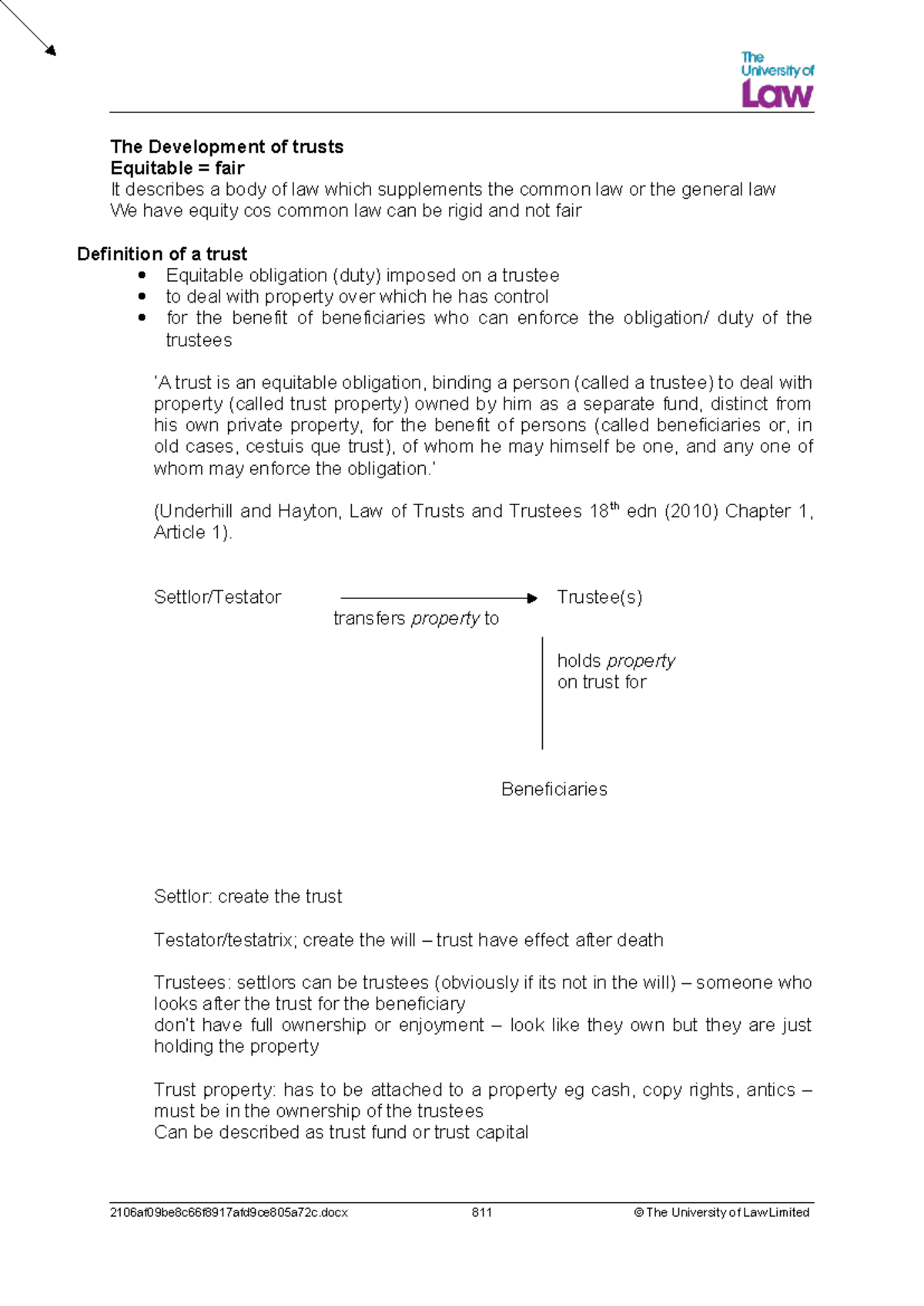 Equity and Trusts: Comprehensive Study Notes for Law 2106 - Studocu