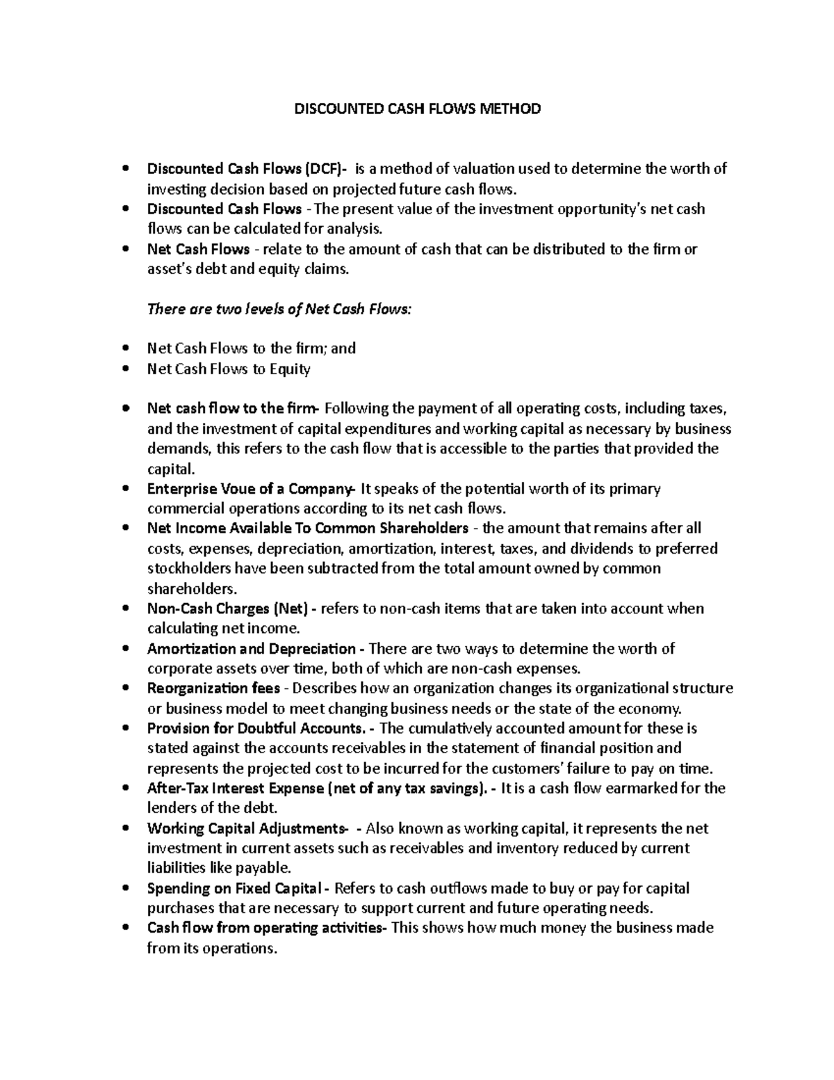 Discounted Cash Flows (DCF) Method: Overview and Key Concepts - Studocu