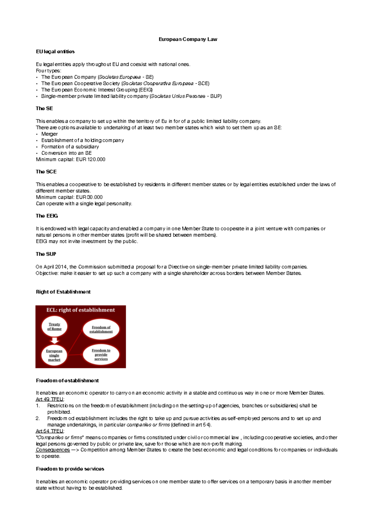 Riassunto European Company Law - European Company Law EU legal entities ...
