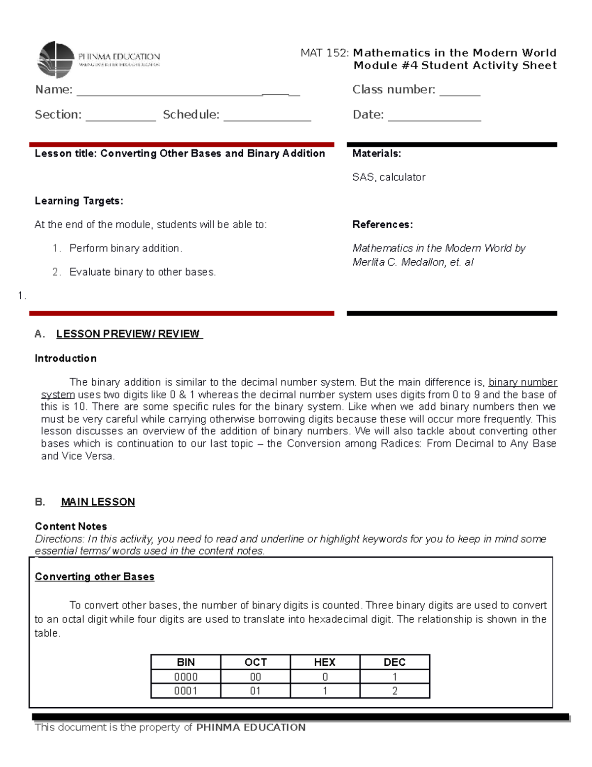 MAT-152-SAS4 - Mathematics in the Modern World - Module #4 Student ...