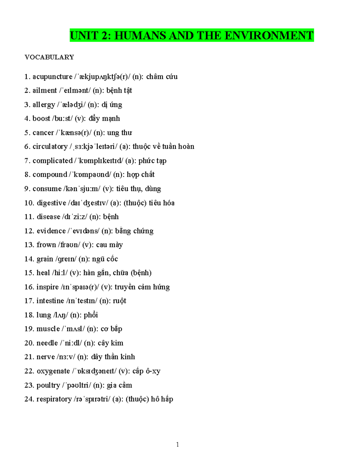 UNIT 2: VOCABULARY AND GRAMMAR EXERCISES FOR ENGLISH 10 - Studocu